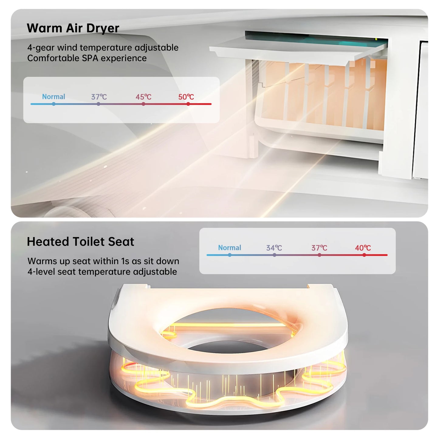 Smart Toilet With Built In Bidet And Heated Seat Dryer