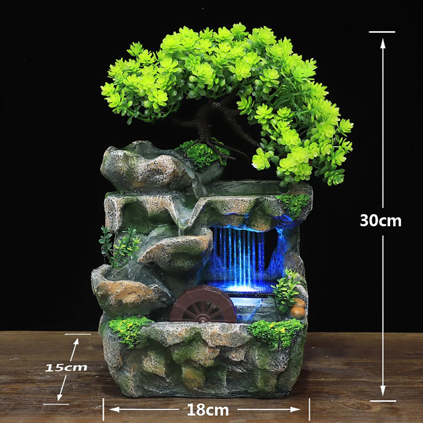 Indoor Water Fountain LED Color Changing Light Desk Decor Zen