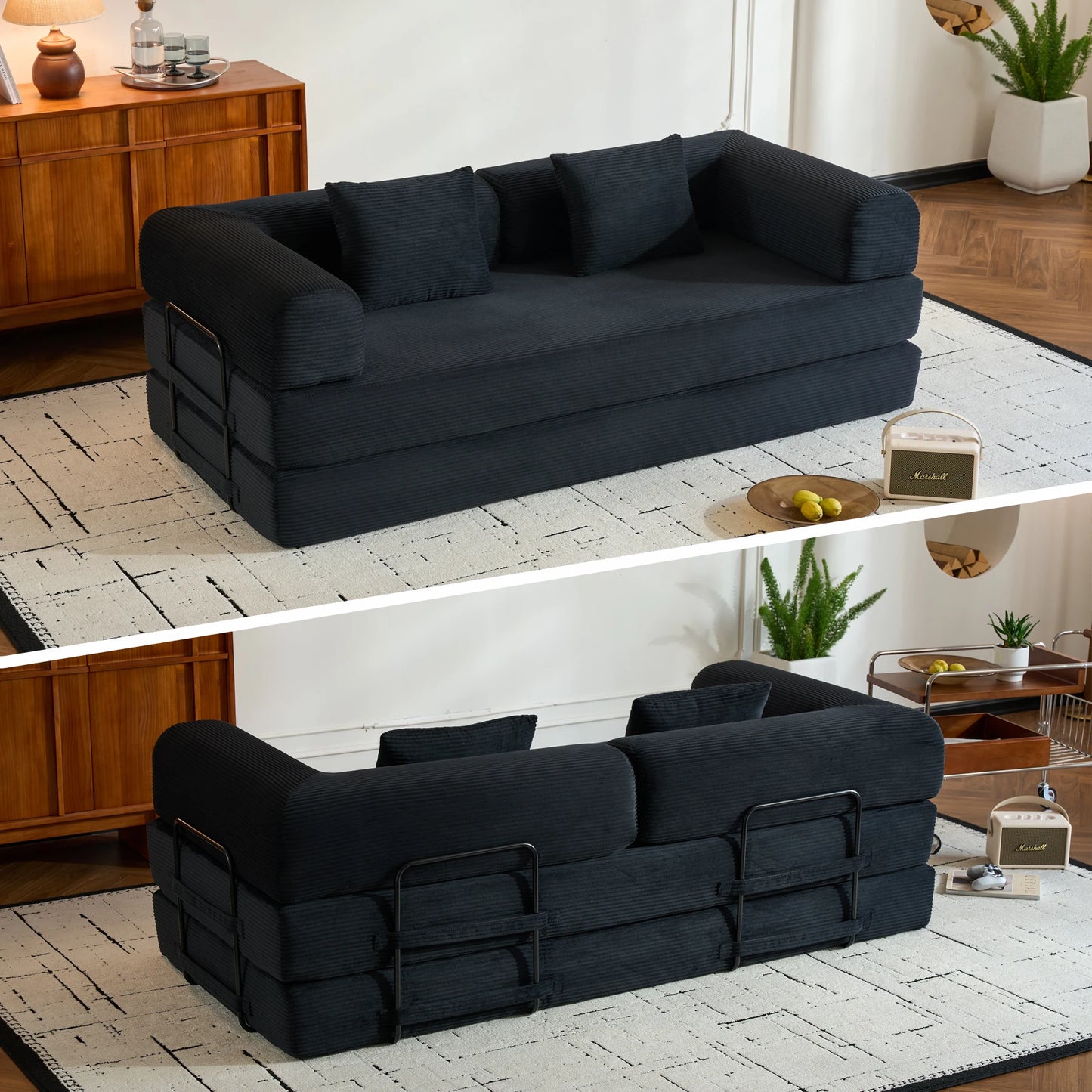 THOLASIS Velvet Folding Convertible Sofa Bed For Small Spaces