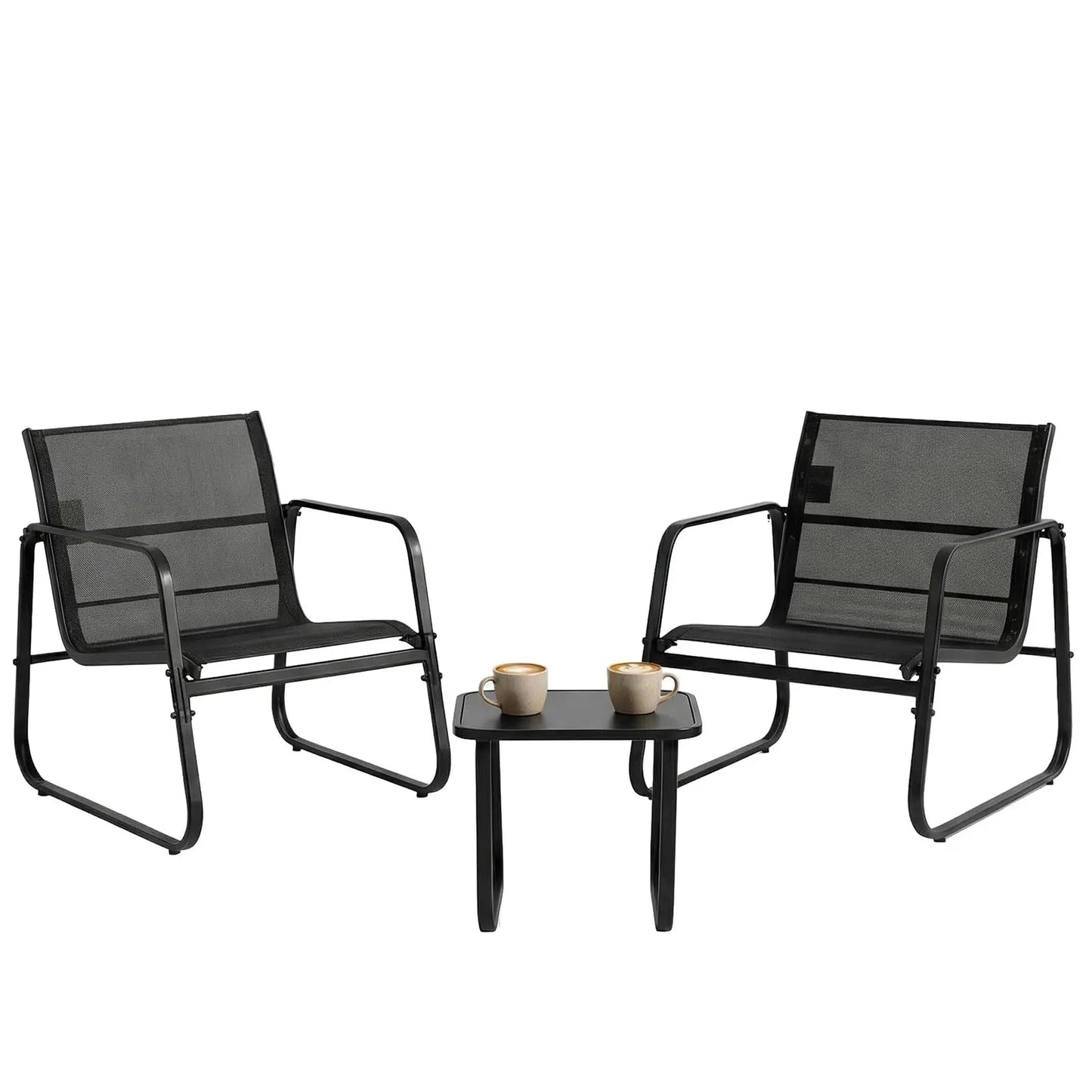 JHK 3 Piece Patio Set With Table Outdoor Metal Frame Lumbar Support