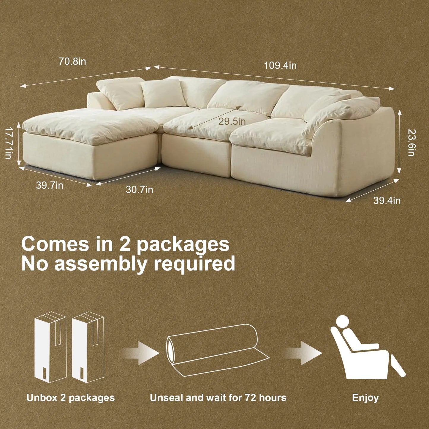 Yeflixvrau Modern Cloud L Shaped Chenille Fabric Sofa Sectional Ottoman