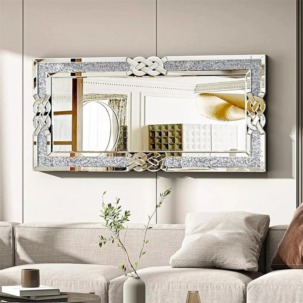 Crystal Diamond Wall Mirror Rectangular Frame For Wall Decoration