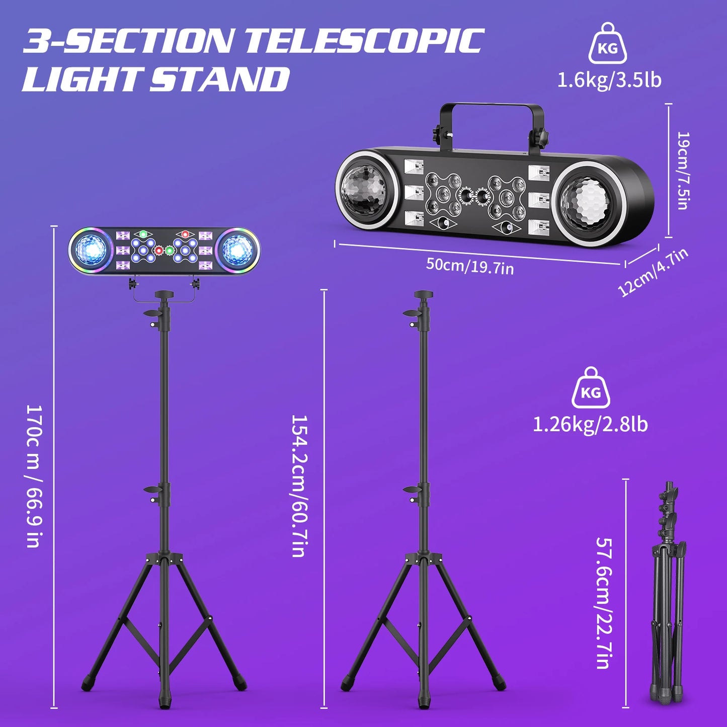 Somspot 7in1 RGBW LED Light Stand Kit With Bag Remote