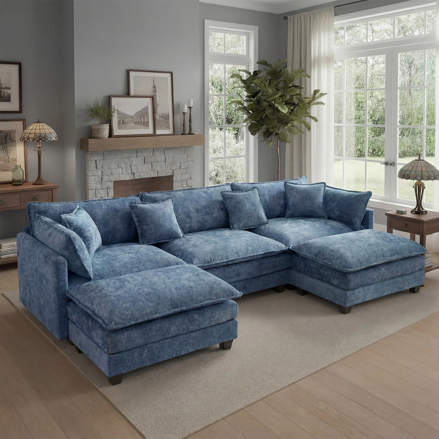 Redlife Modular Sectional Sofa With Ottoman And Solid Wood Frame