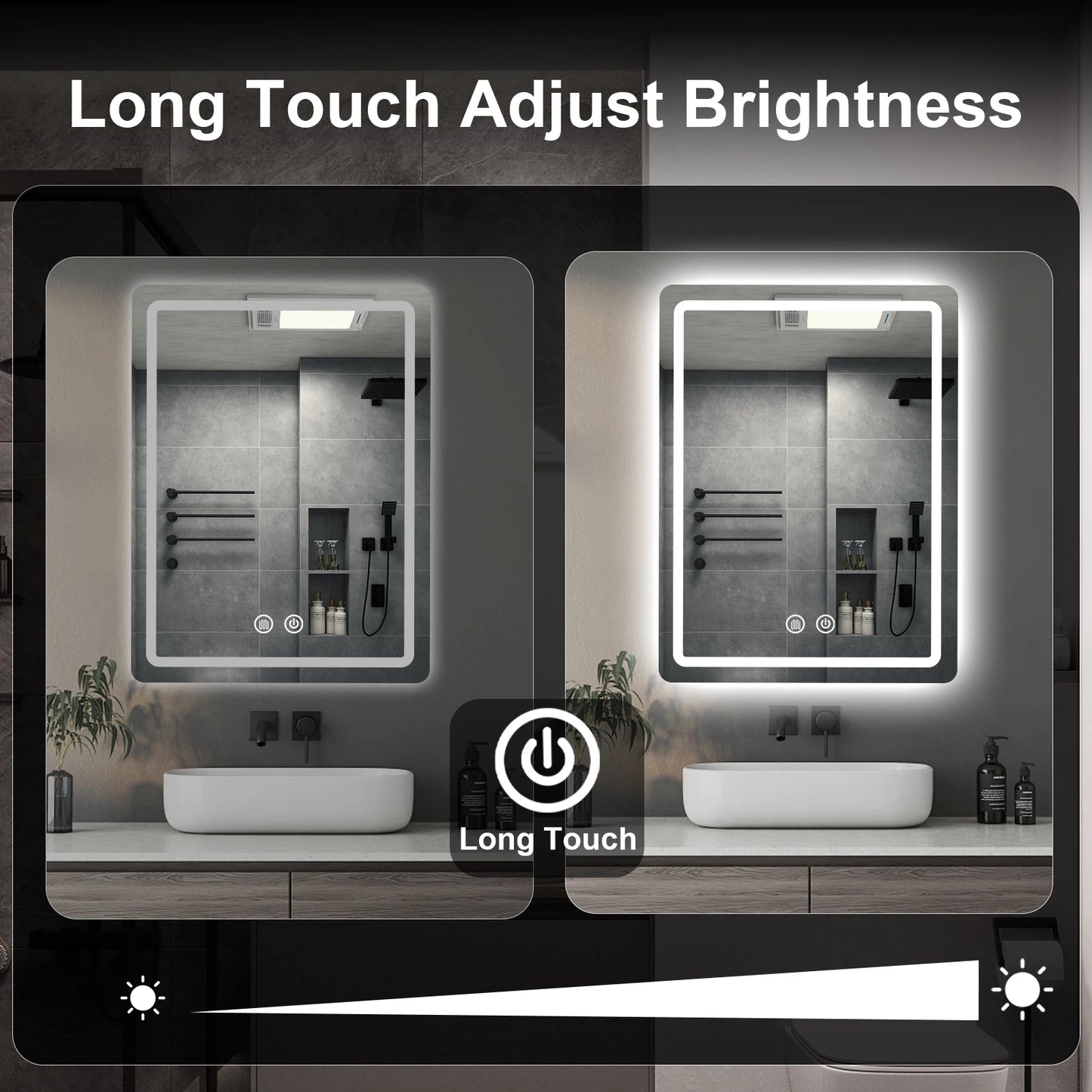 MYGIIVOVO Dimmable LED Backlit Fogless Bathroom Mirror Wall Mounted
