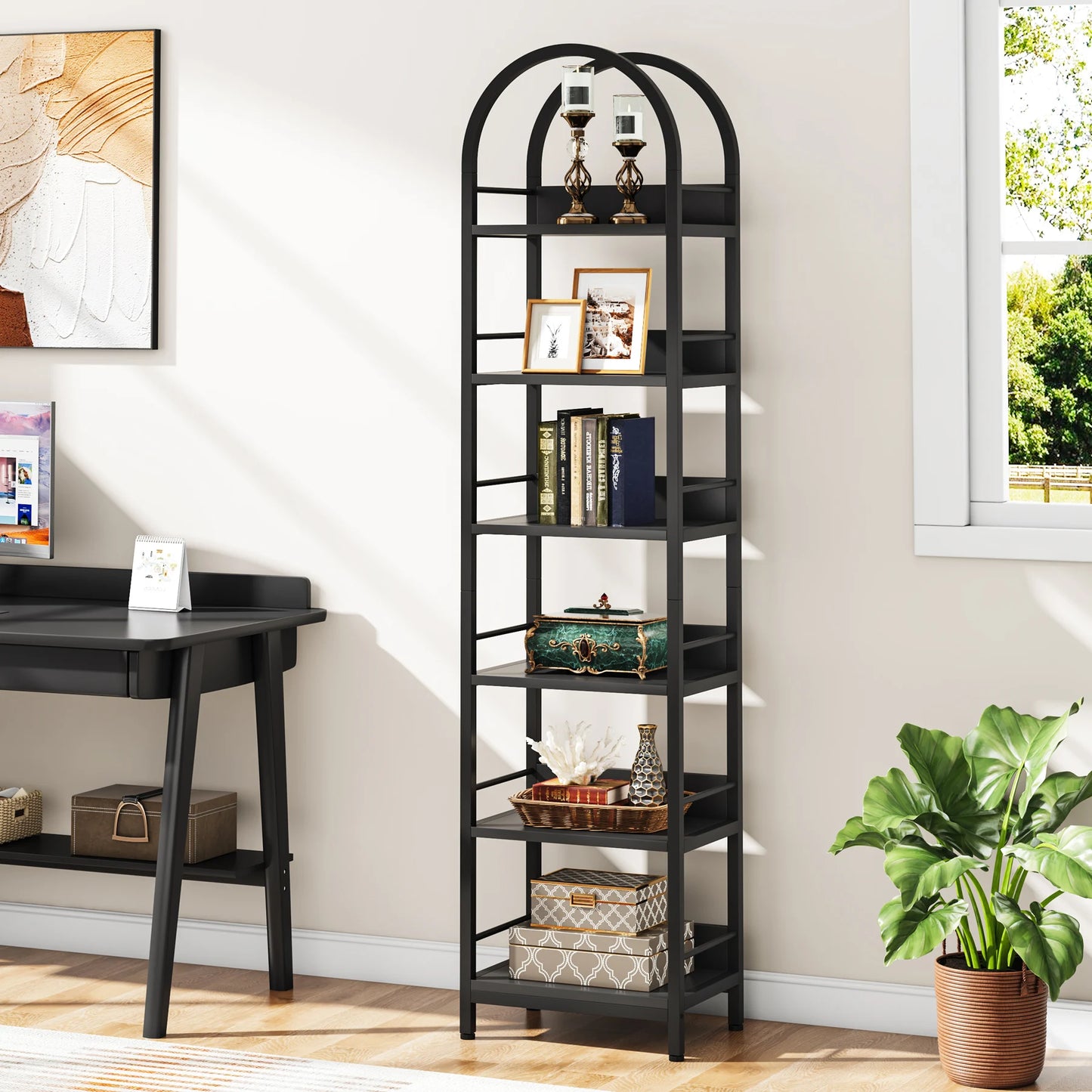 Little Tree 6-Tier Corner Arched Bookcase Freestanding Display Shelves