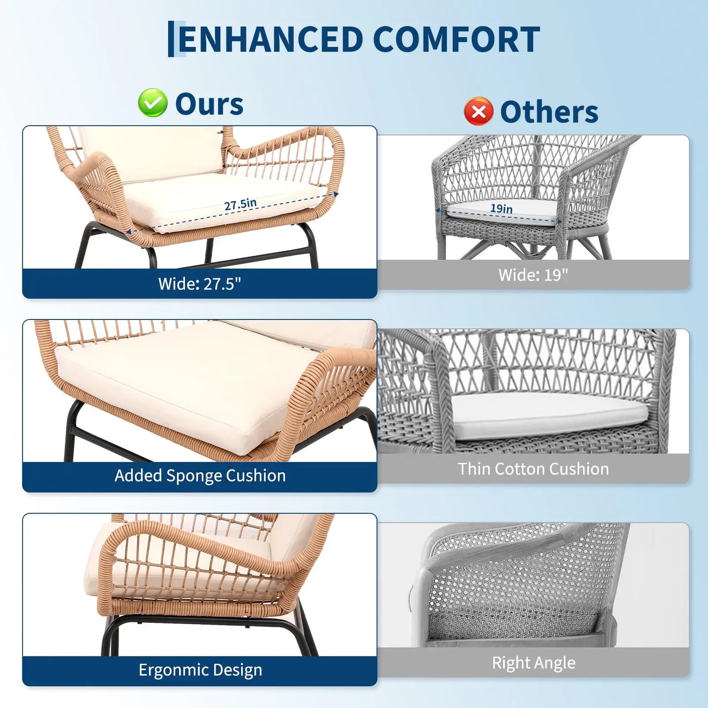 HobbyLane Boho 3 Piece Patio Set With Glass Table Chairs