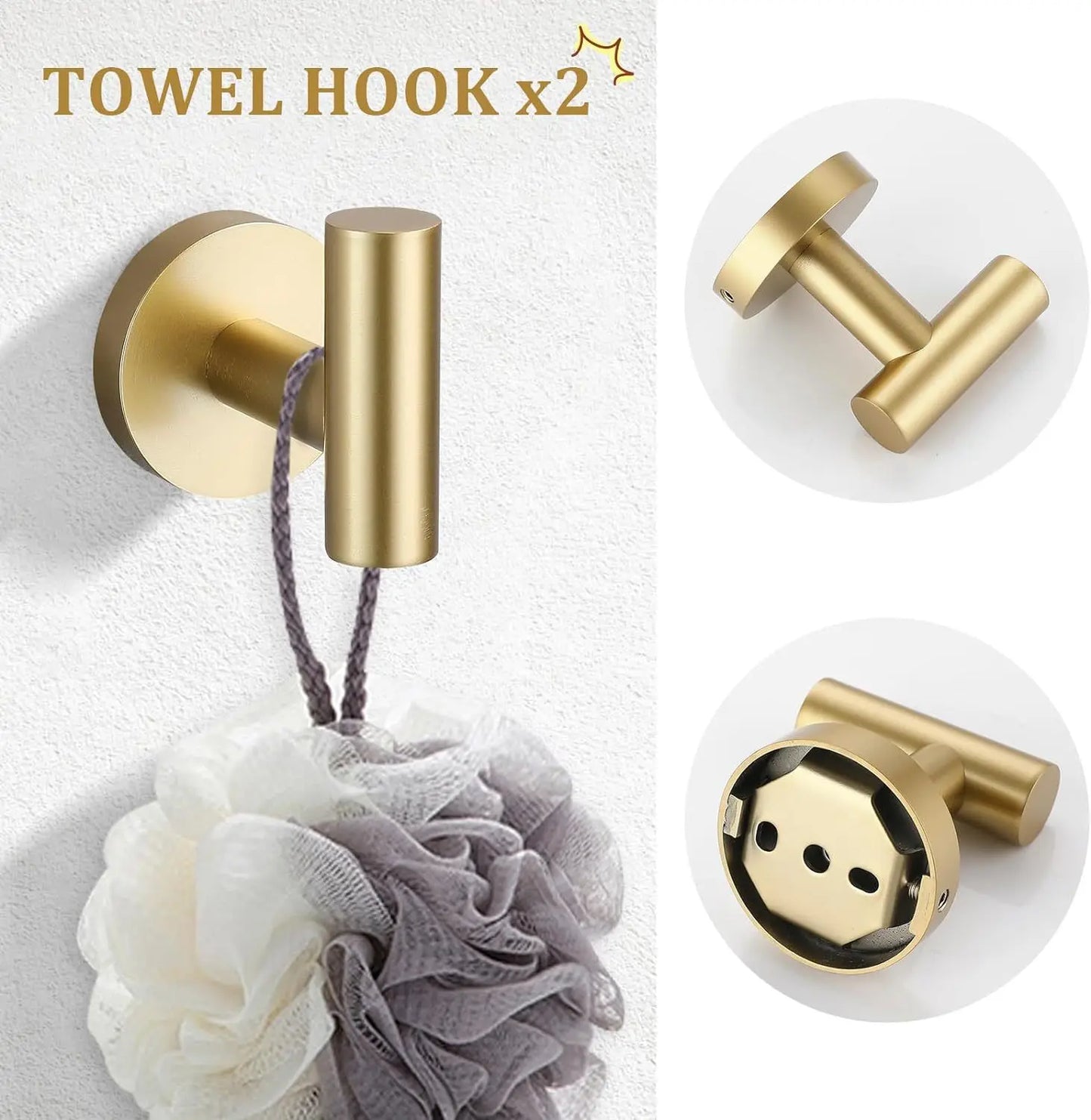 5 Piece Bathroom Hardware Set Stainless Steel Towel Bar Rack