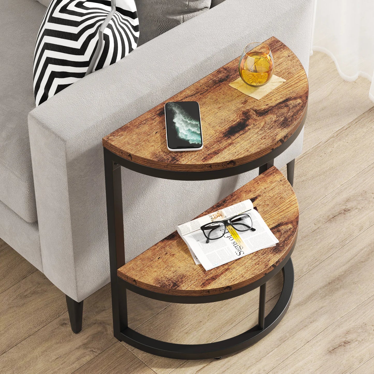 Tribesigns End Table Semi Circle With Storage Shelf For Sofa