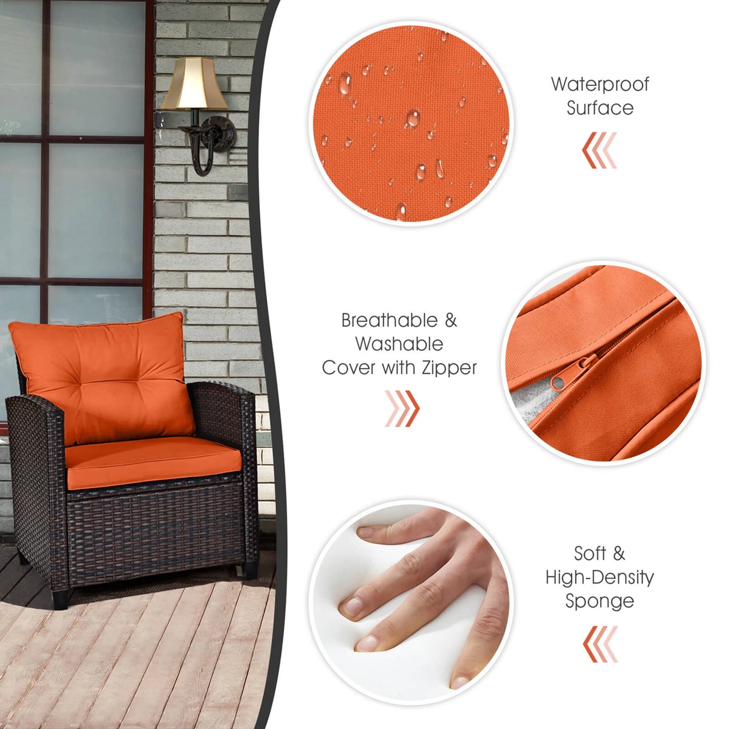 HOMASIS 3 Piece Patio Rattan Cushioned Conversation Set Sofa