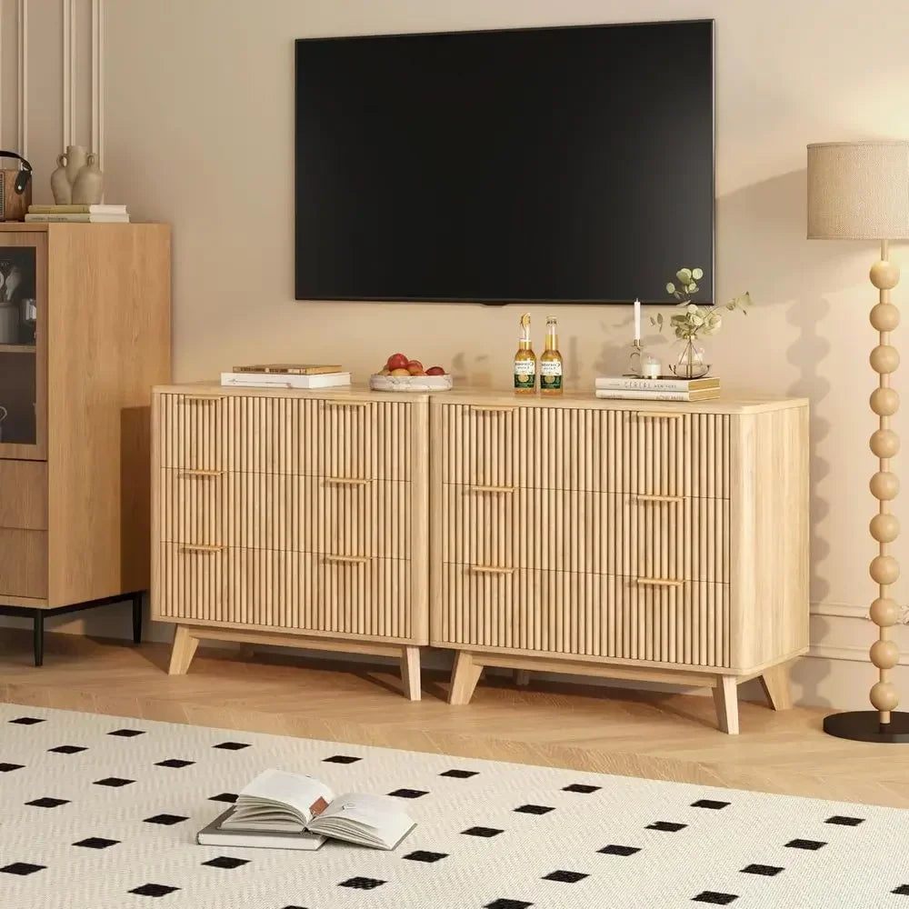 Set Of 2 Nightstands With USB Charging And Curved Drawers