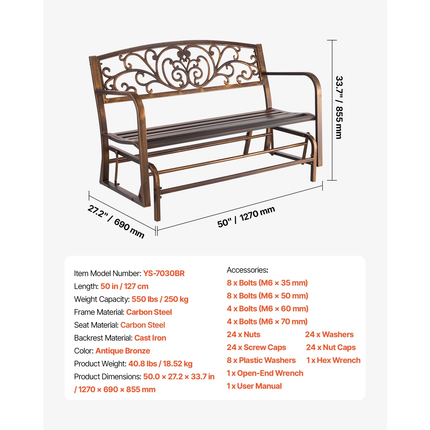 SucceBuy Outdoor Wood And Metal Garden Bench 480 Lbs Capacity