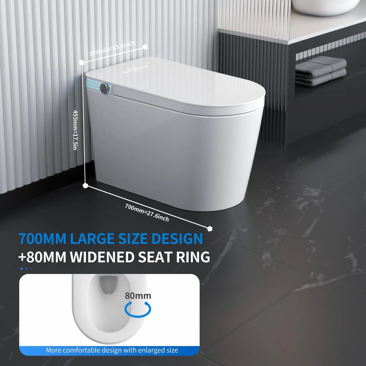 Smart Toilet With Built In Bidet And Heated Seat Dryer