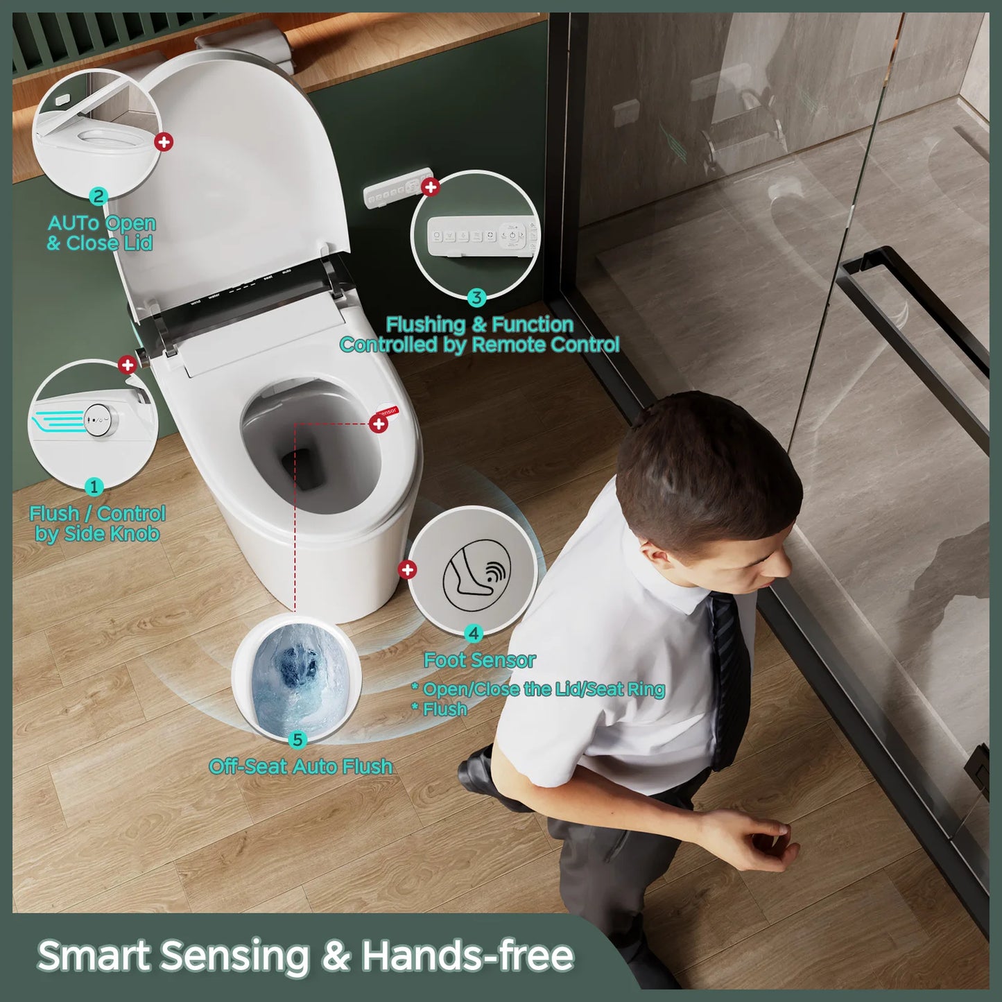 Elongated Smart Toilet With Built In Bidet Warm Water And Dryer Voice Control