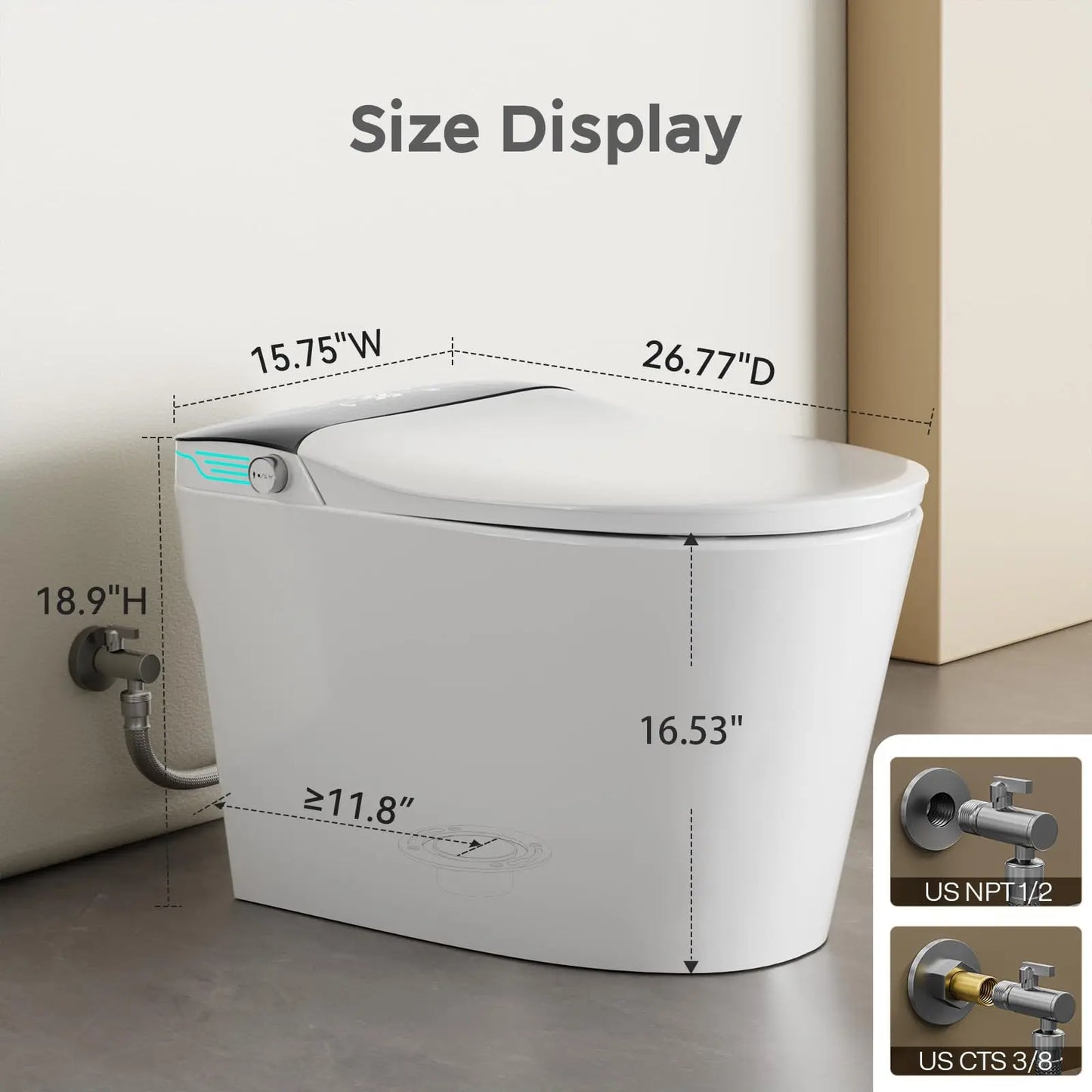 Elongated Smart Toilet With Built In Bidet Warm Water And Dryer Voice Control