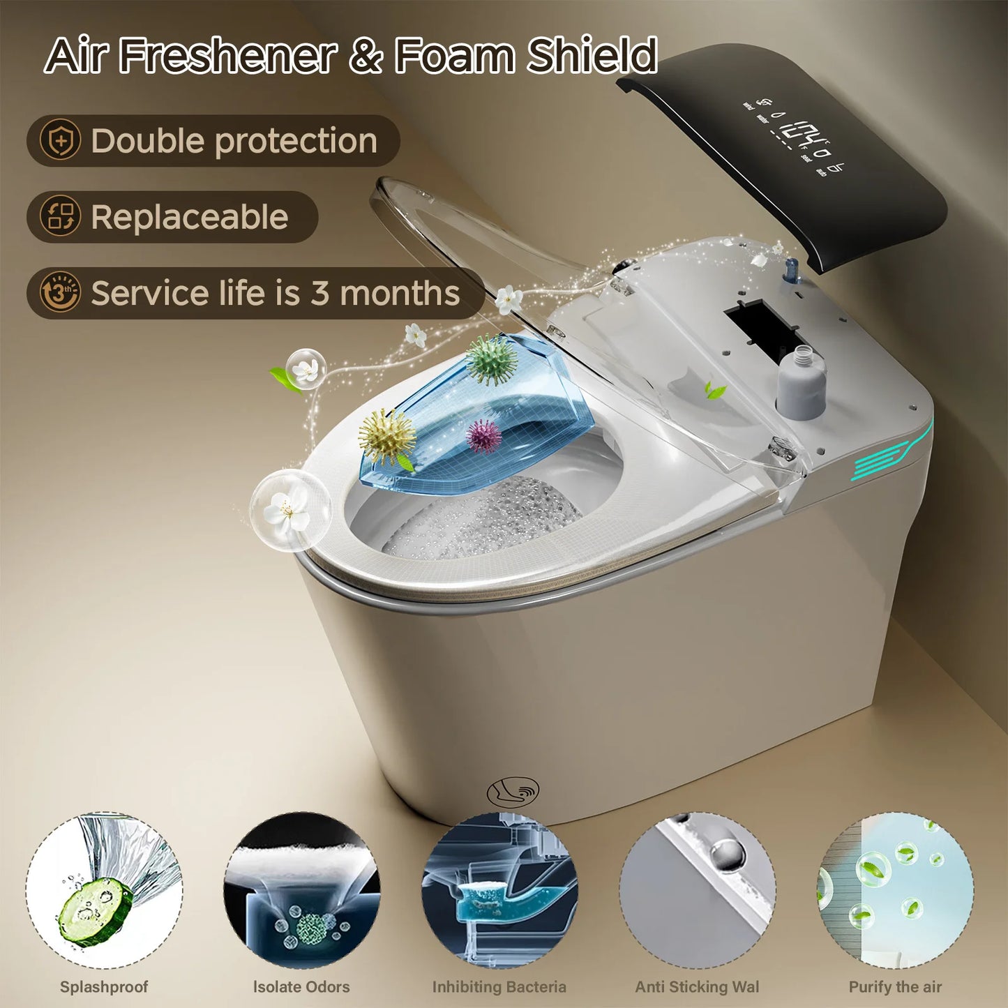 Elongated Smart Toilet With Built In Bidet Warm Water And Dryer Voice Control