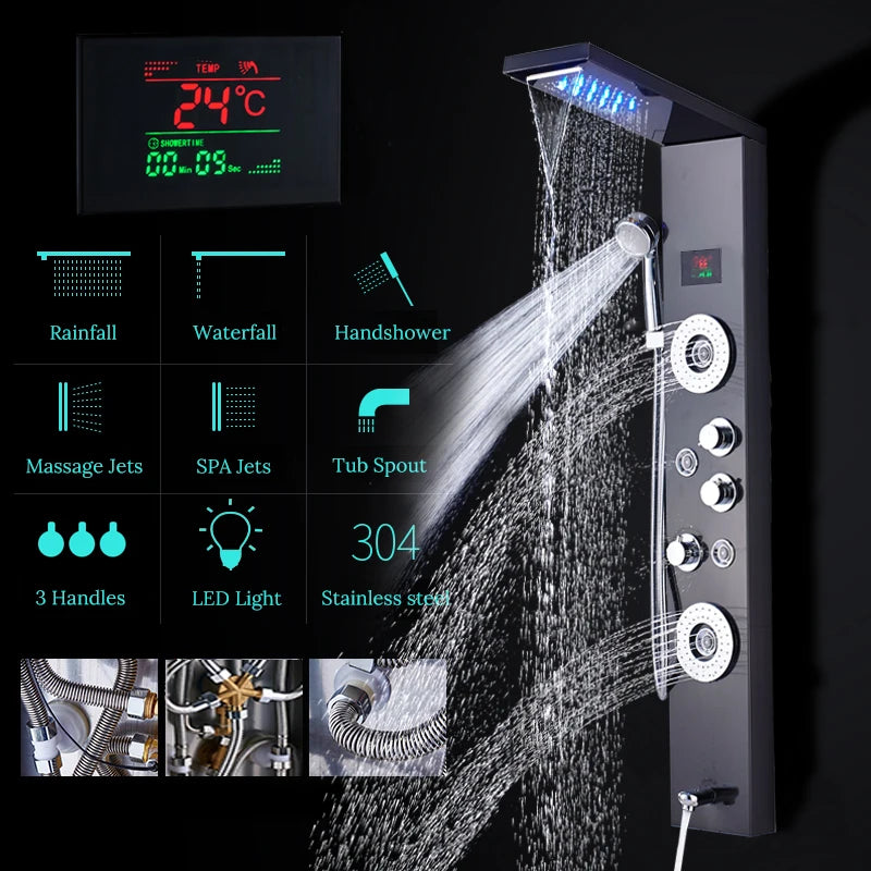 Uythner LED Shower Panel System With Temperature Display Mixer Tap