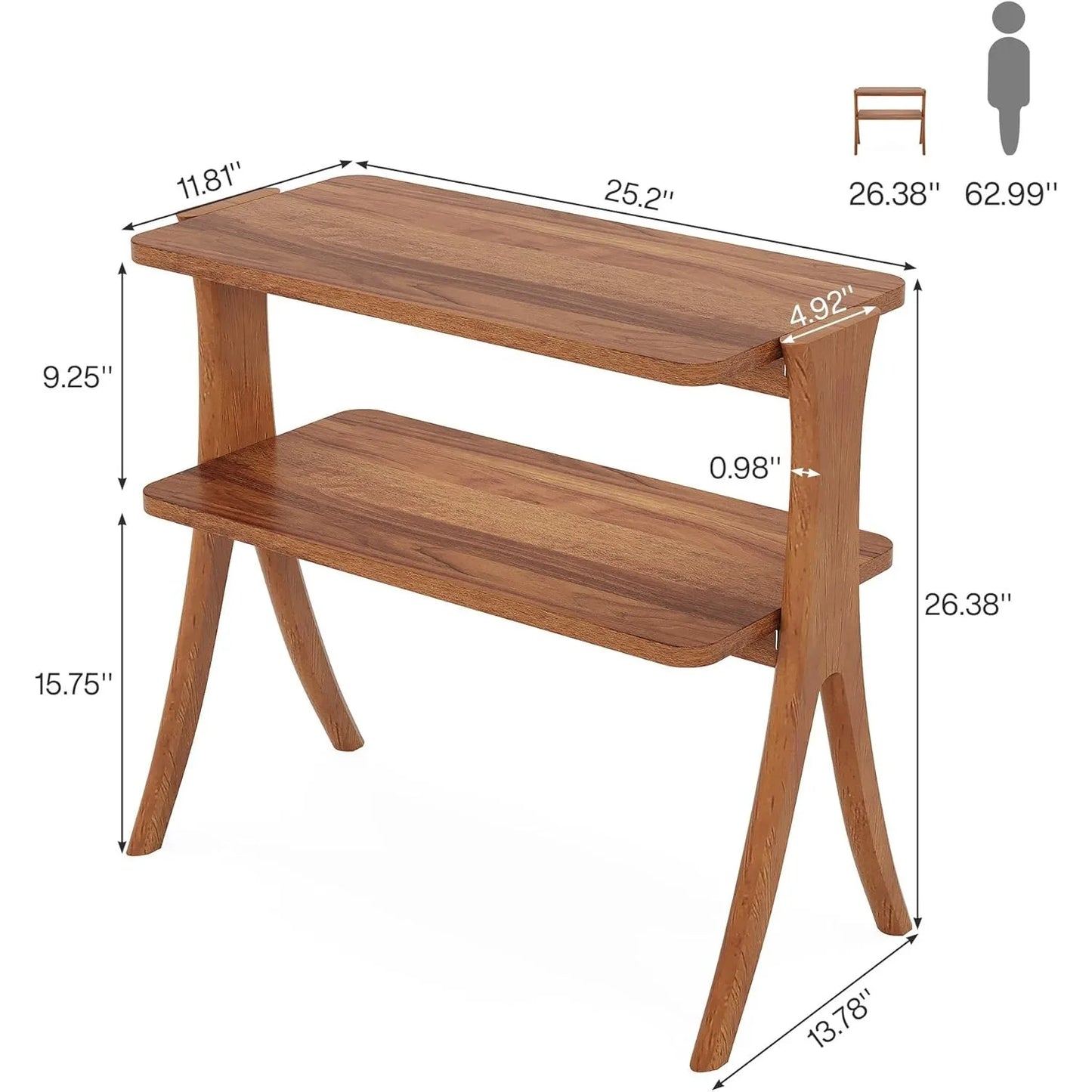 LITTLE TREE Two Tier Side Table For Living Room With Solid Wood Legs