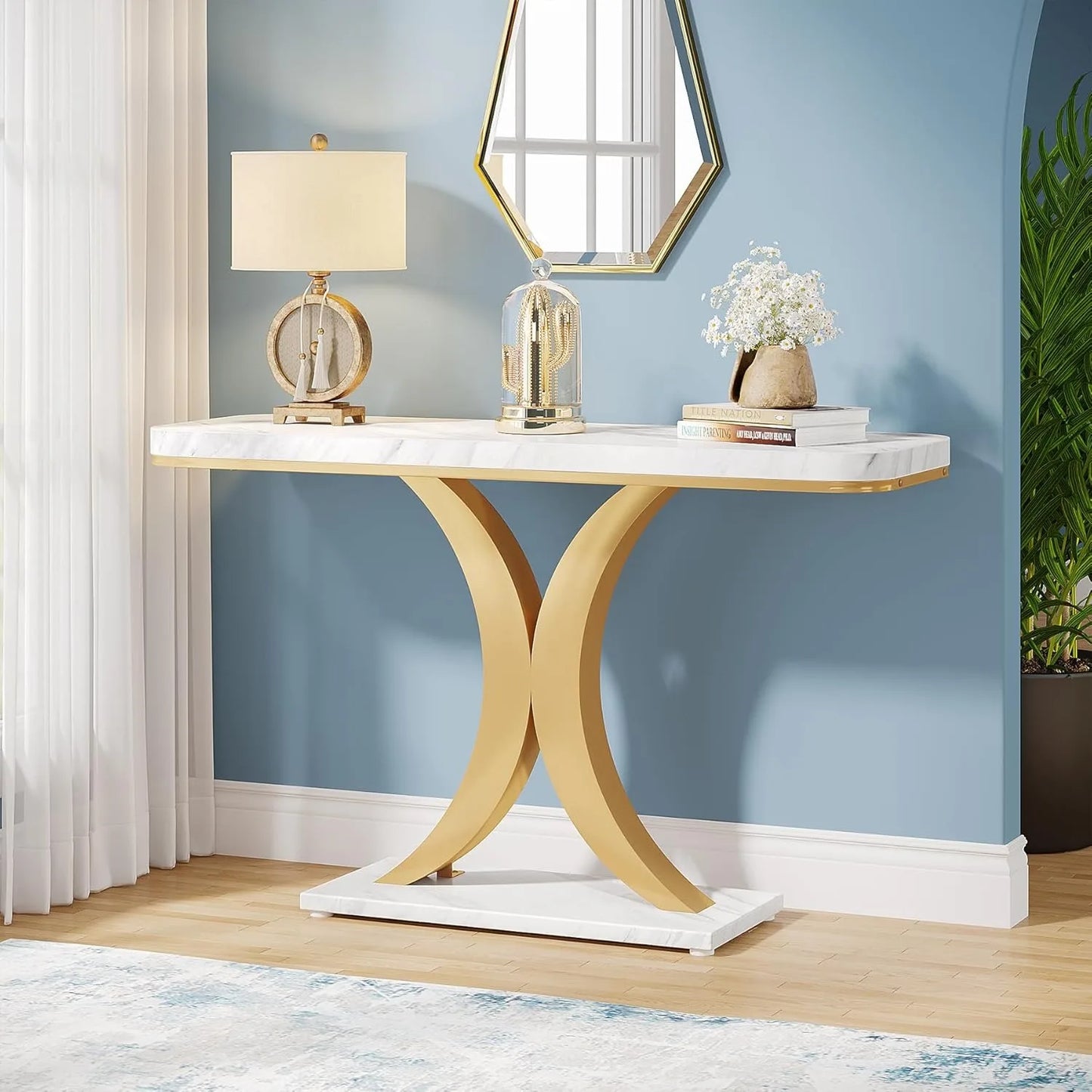 Little Tree Industrial Console Table With X Shaped Base