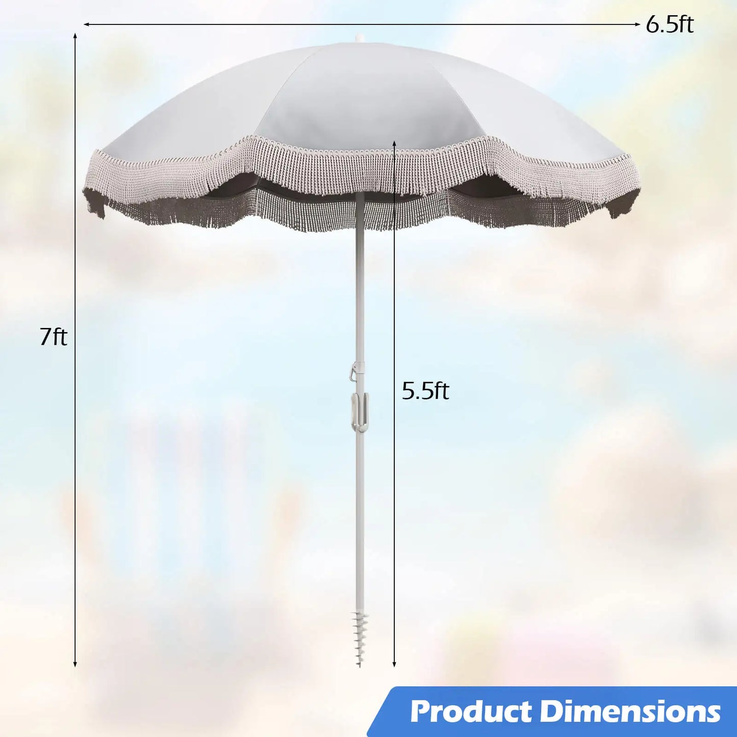 HOMASIS Outdoor Fringe Patio Umbrella With Push Button Tilt