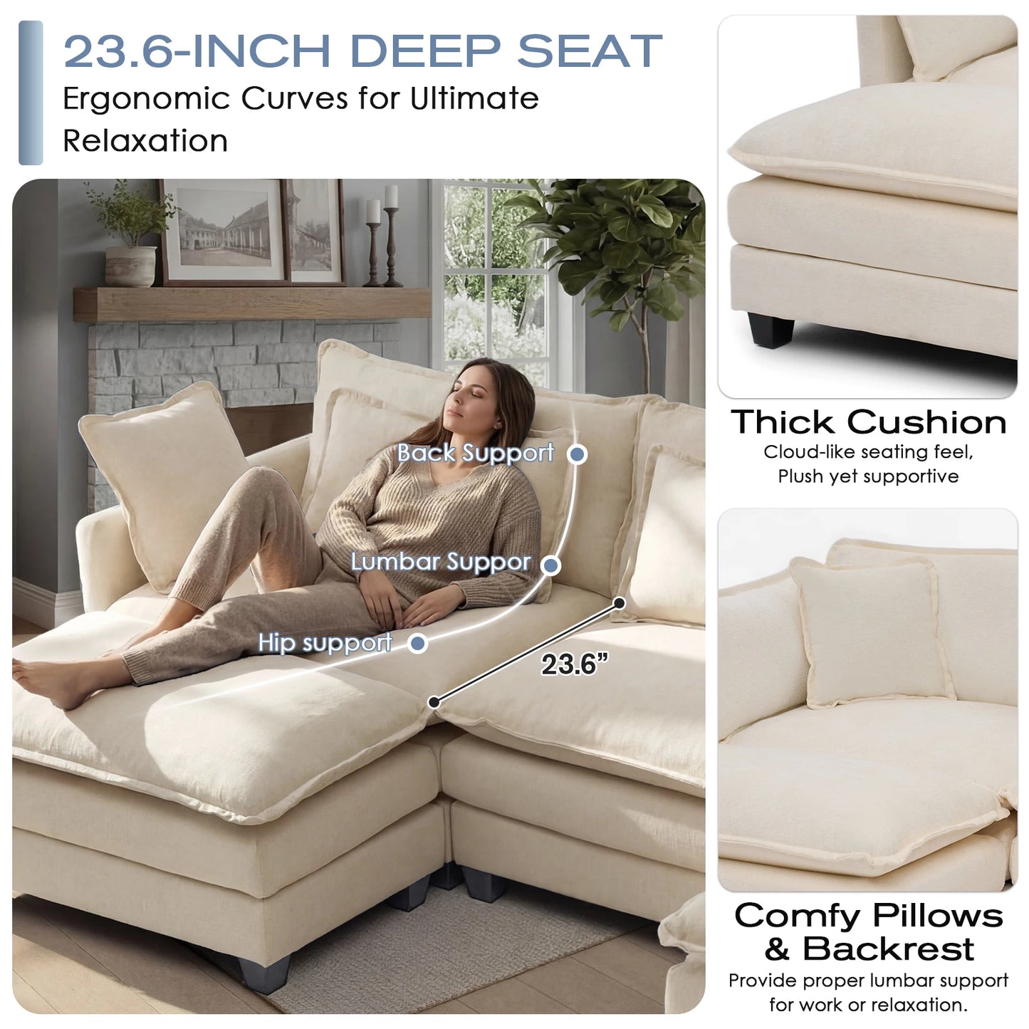 Redlife Modular Sectional Sofa With Ottoman And Solid Wood Frame