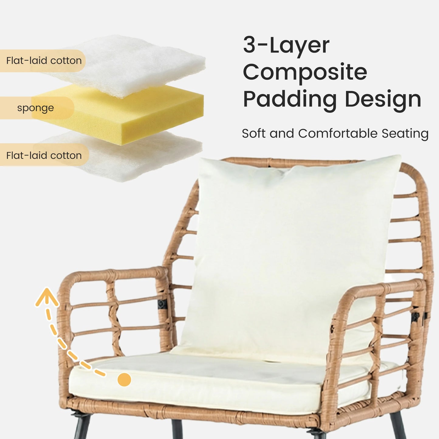 JHK Outdoor Wicker Patio Set 4-Piece With Cushions Glass Table