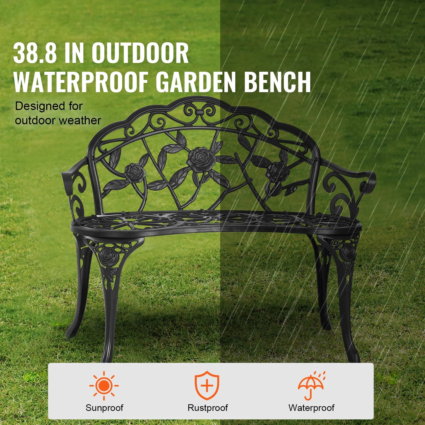 SucceBuy Outdoor Wood And Metal Garden Bench 480 Lbs Capacity