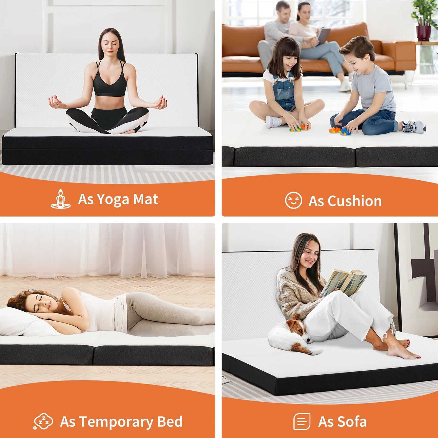 JHK Tri-Fold Memory Foam Mattress With Collapsible Washable Cover Portable Bed