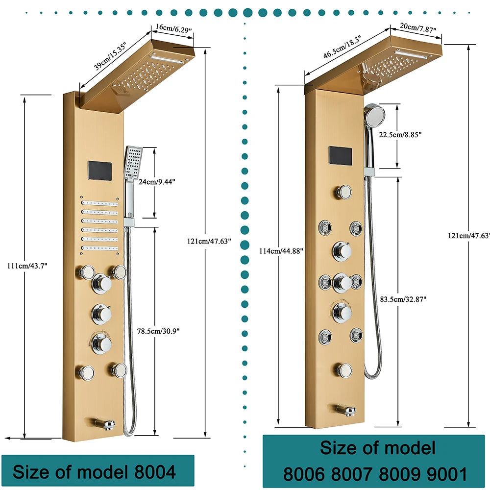 Uythner LED Shower Panel System With Temperature Display Mixer Tap