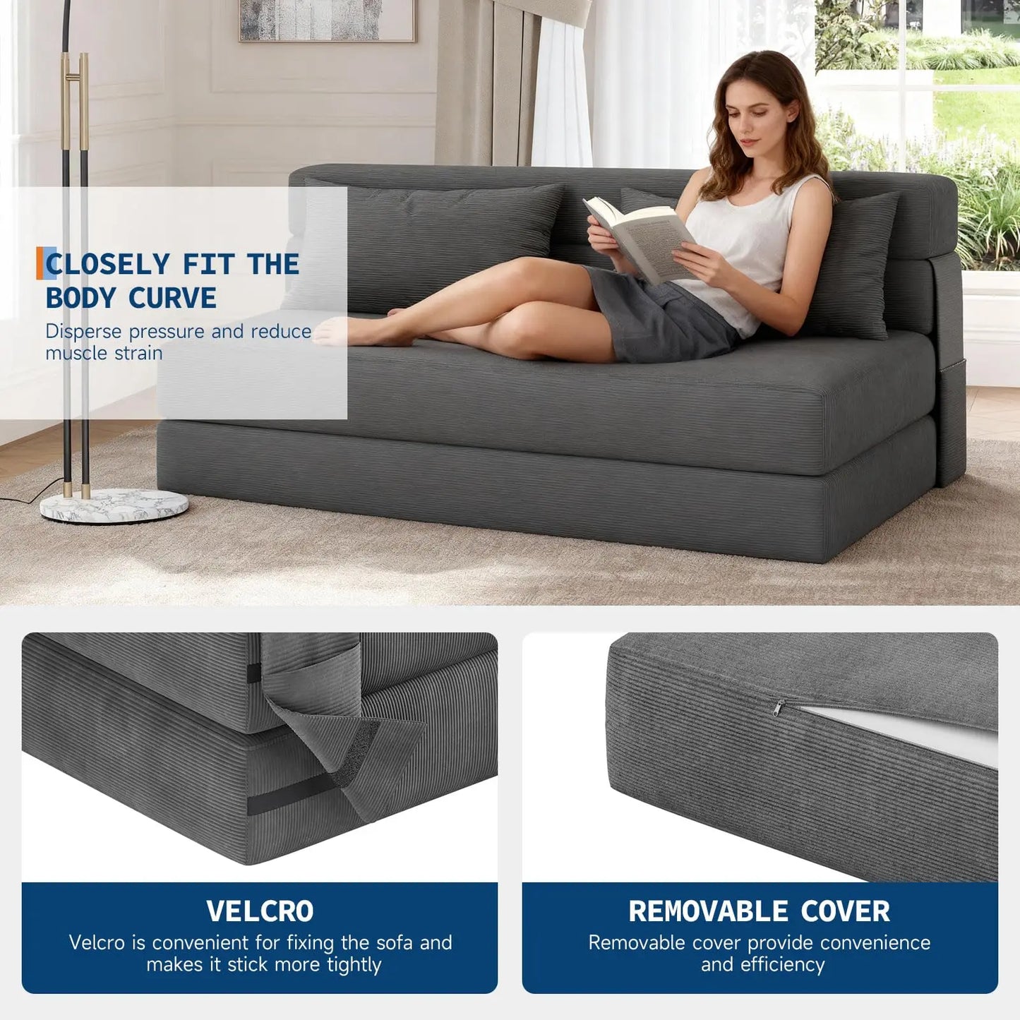 HobbyLane 4 In 1 Folding Sofa Bed Corduroy Loveseat With Pillow