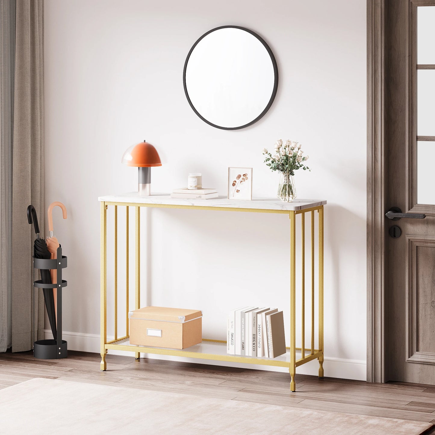 HobbyLane Hallway Console Table With Glass Shelf And Metal Frame