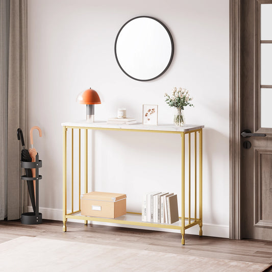 HobbyLane Hallway Console Table With Glass Shelf And Metal Frame