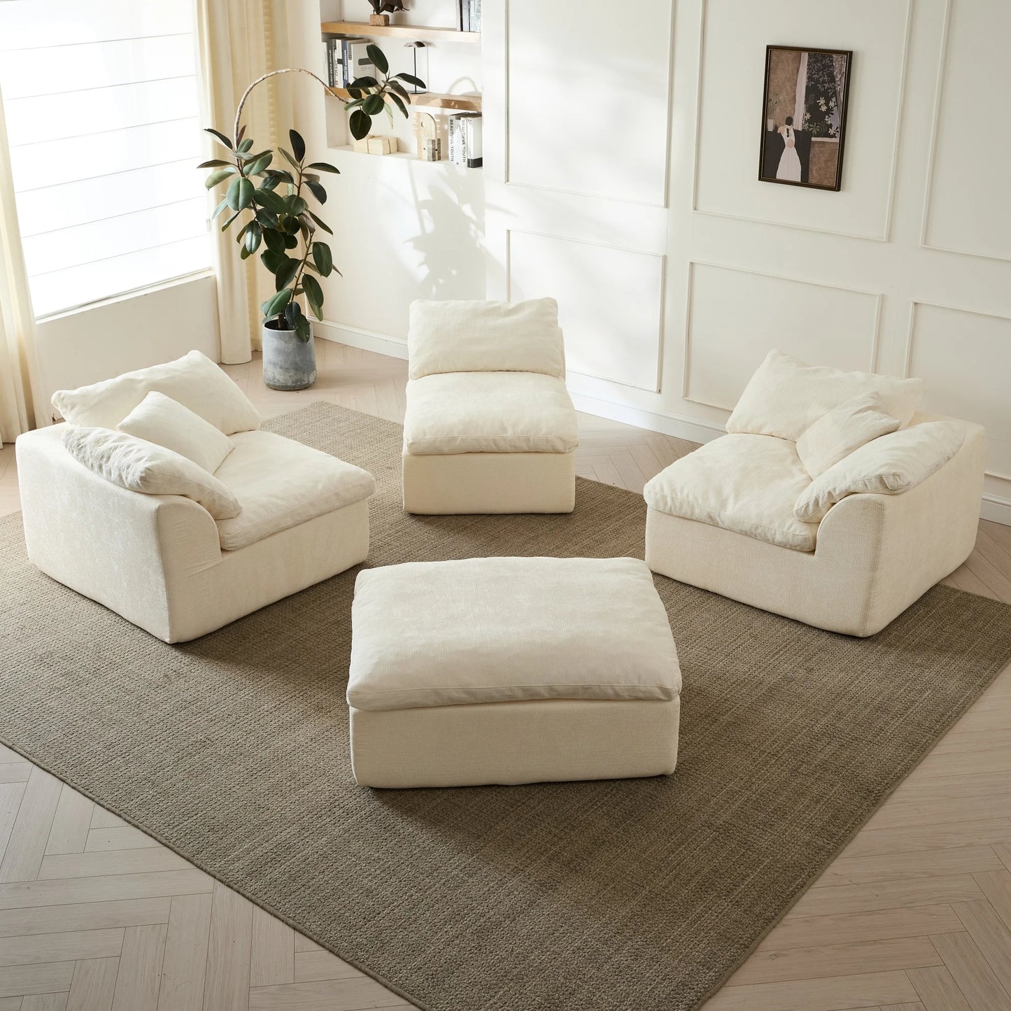 Yeflixvrau Modern Cloud L Shaped Chenille Fabric Sofa Sectional Ottoman