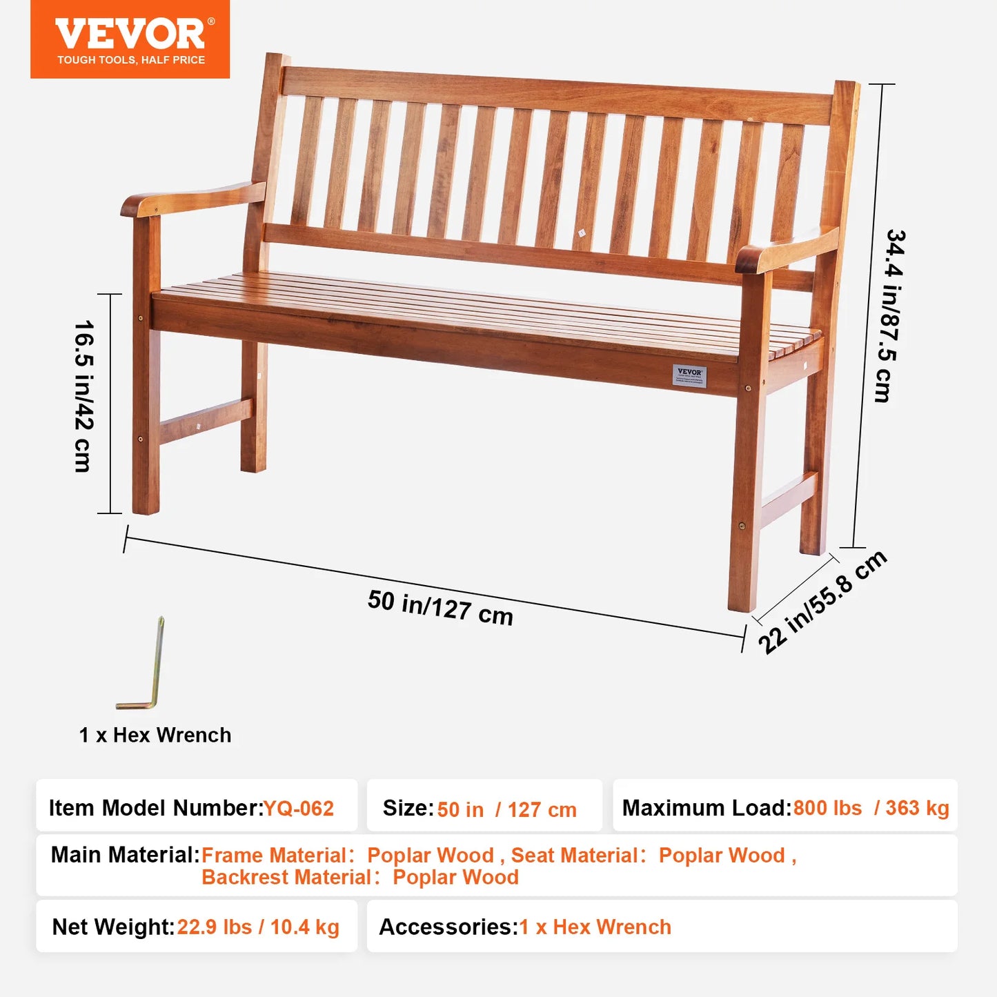 SucceBuy Outdoor Wood And Metal Garden Bench 480 Lbs Capacity