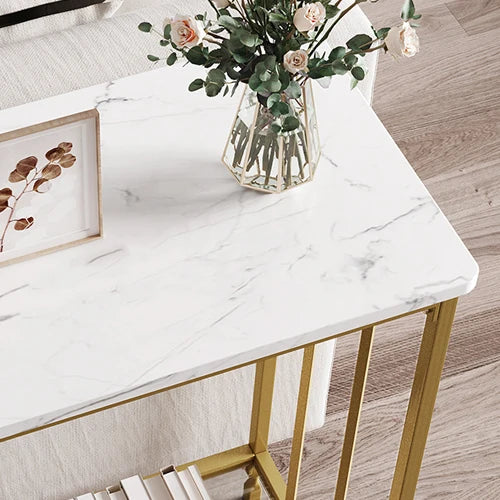 HobbyLane Hallway Console Table With Glass Shelf And Metal Frame