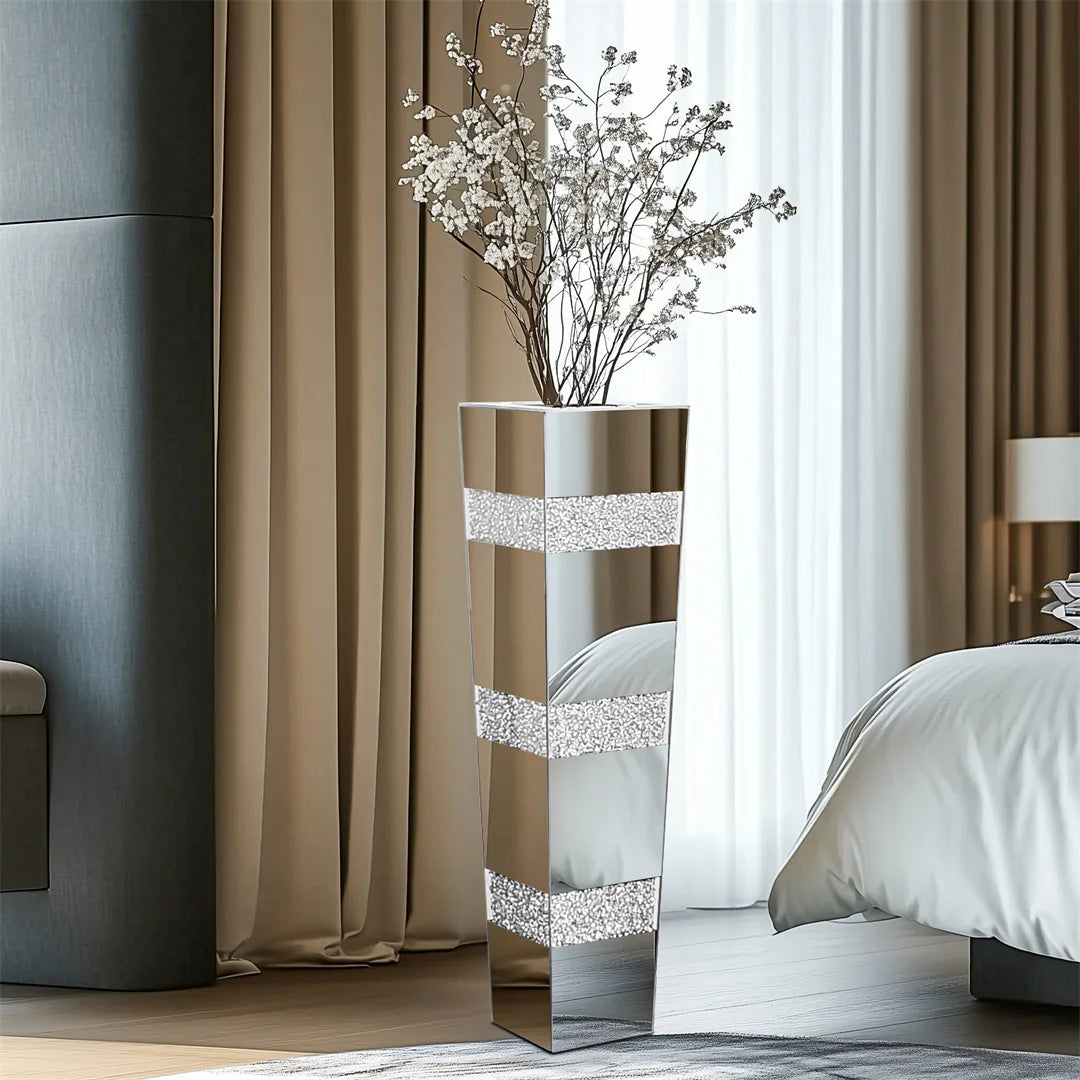 Modern Floor Vase With Crystal Mirrored Stand Flower Display