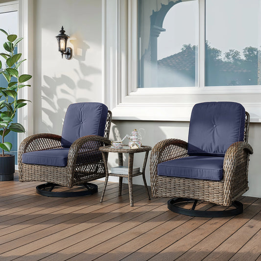 Outdoor 3 Piece Patio Bistro Set With Cushioned Rocking Chairs