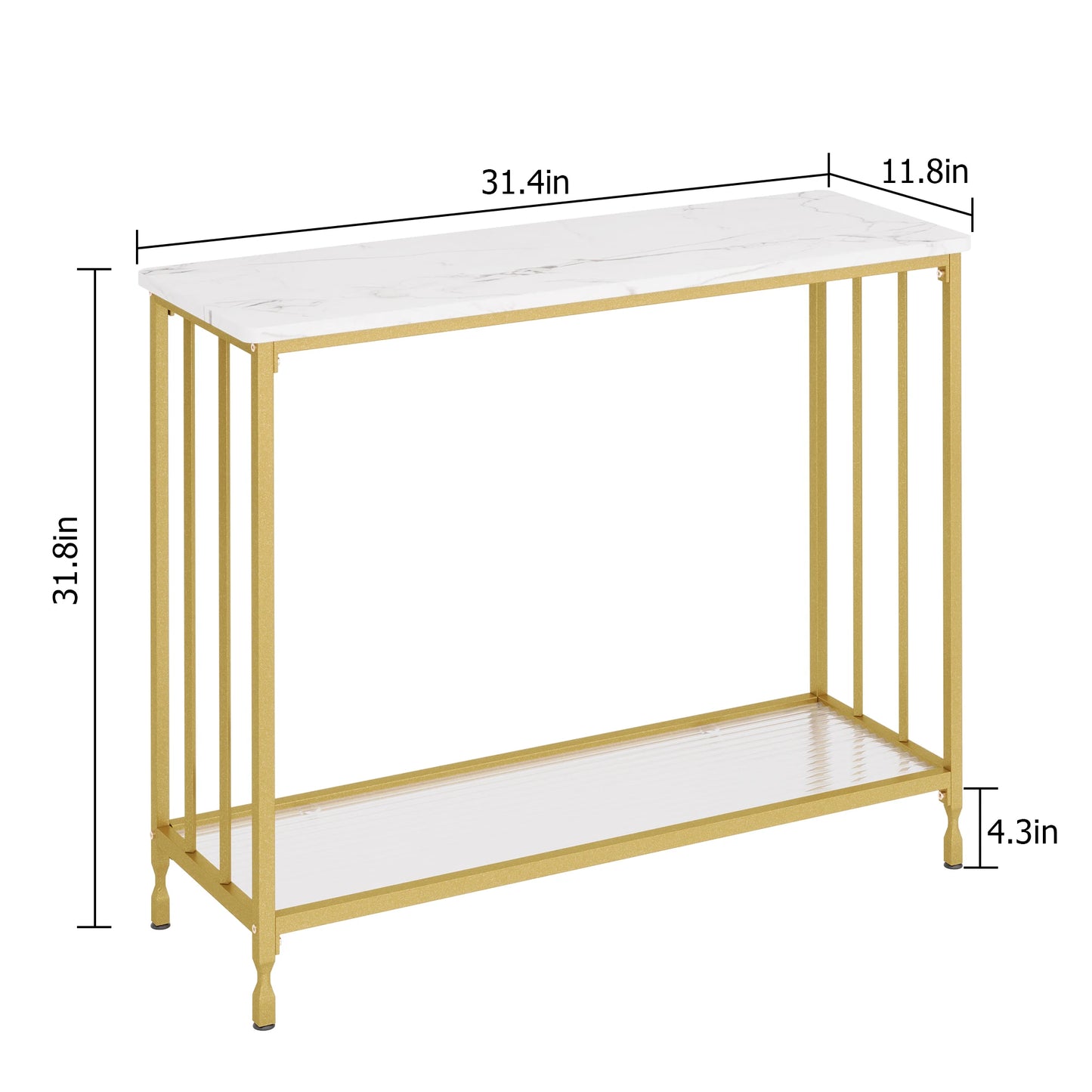 HobbyLane Hallway Console Table With Glass Shelf And Metal Frame
