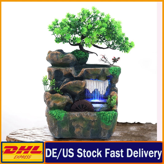 Indoor Water Fountain LED Color Changing Light Desk Decor Zen