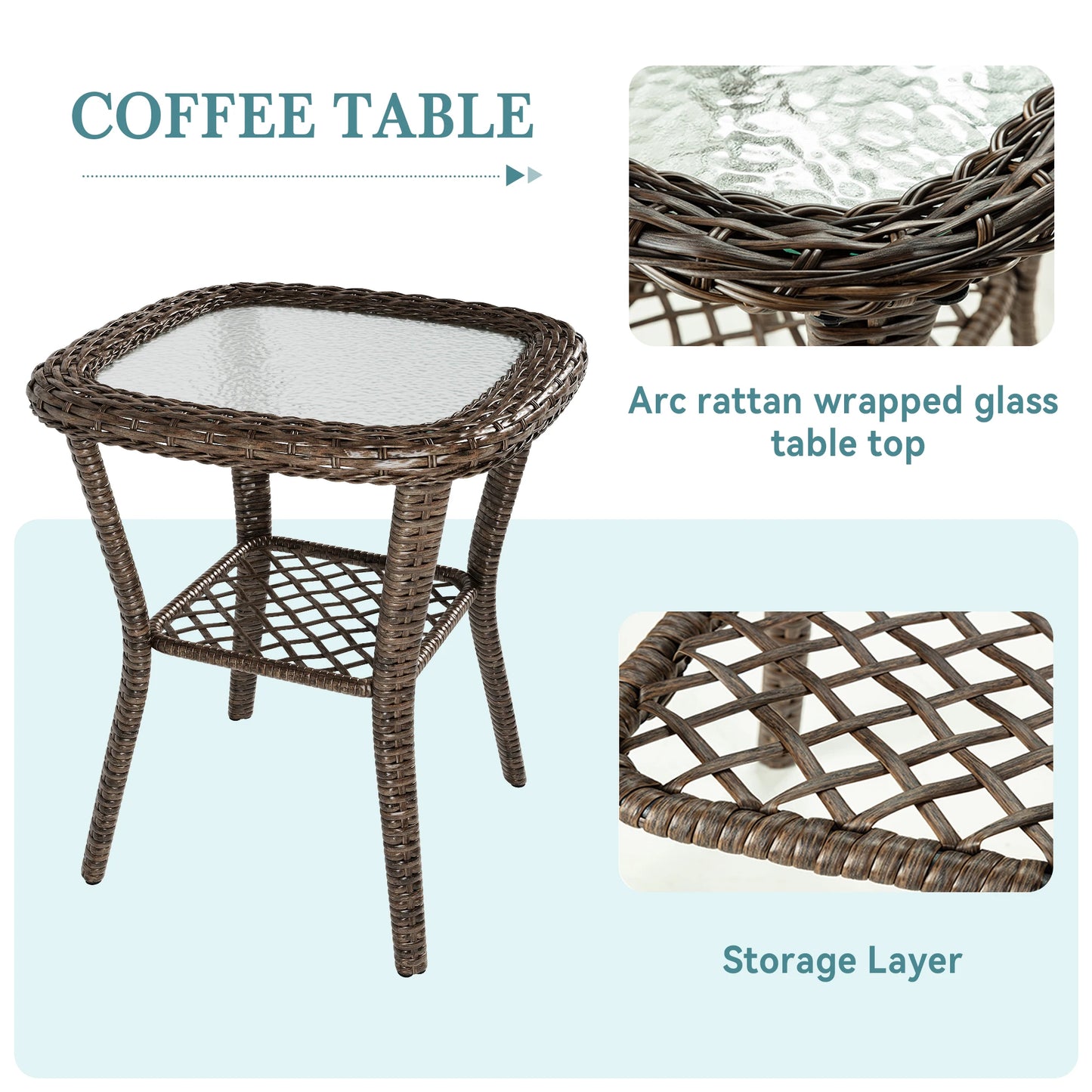 Outdoor 3 Piece Patio Bistro Set With Cushioned Rocking Chairs
