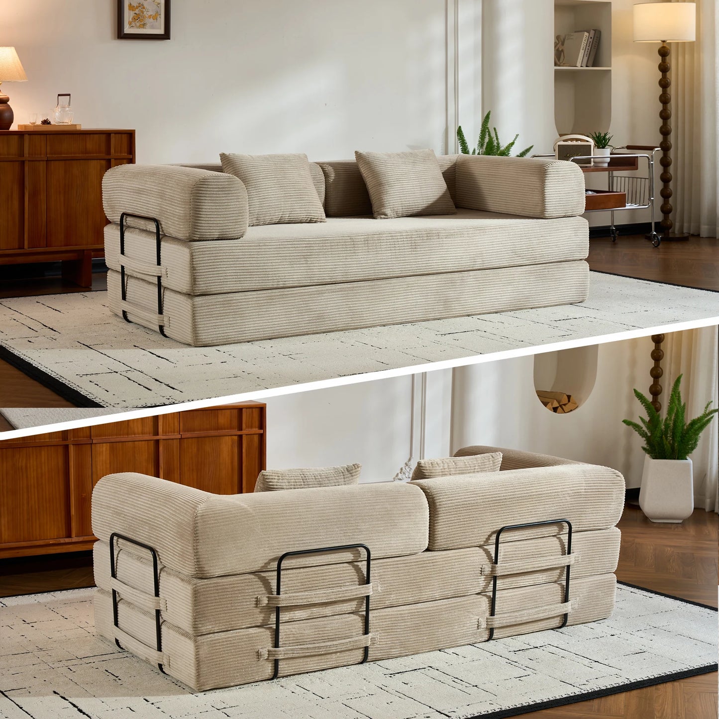 THOLASIS Velvet Folding Convertible Sofa Bed For Small Spaces