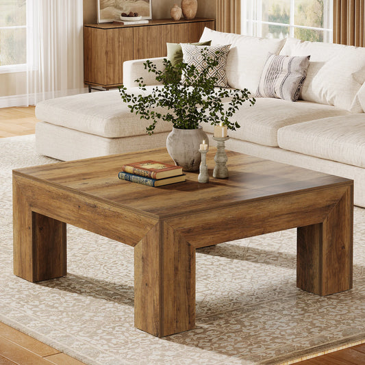 Tribesigns Square Coffee Table For Living Room With Wooden Legs