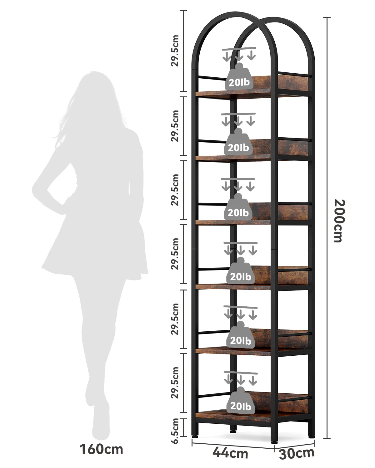 Little Tree 6-Tier Corner Arched Bookcase Freestanding Display Shelves