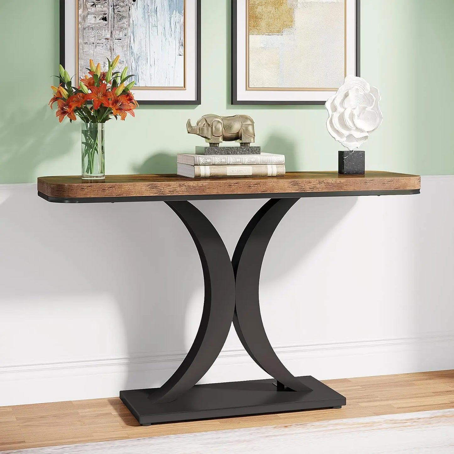 Little Tree Industrial Console Table With X Shaped Base