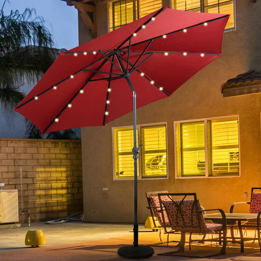 HOMASIS 10ft Solar LED Patio Umbrella With Tilt And Crank
