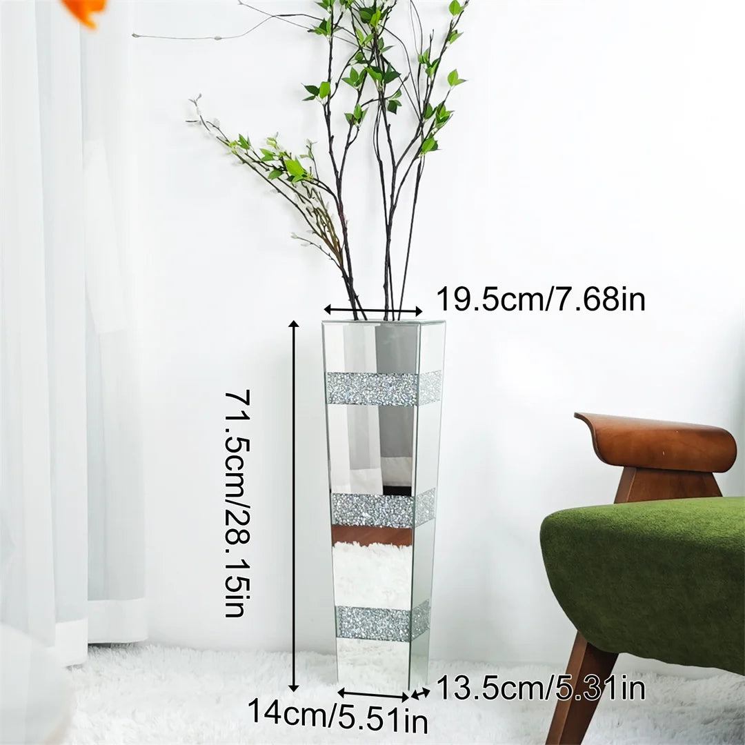 Modern Floor Vase With Crystal Mirrored Stand Flower Display