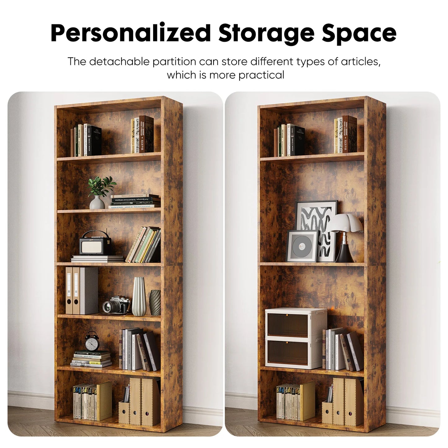 JHK Six Tier Wooden Bookshelf Floor Standing Bookcase