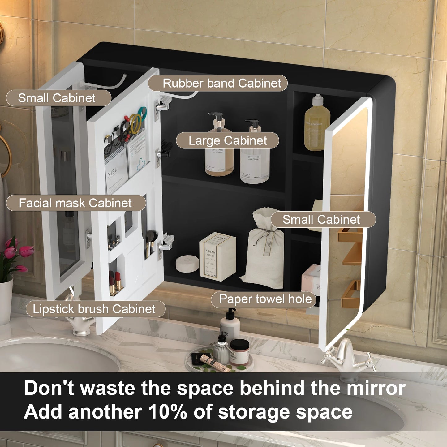Onesaimei LED Bathroom Medicine Cabinet Mirror With Two Doors