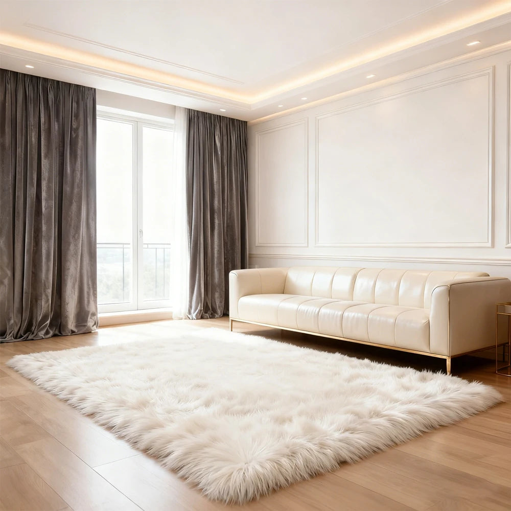 Fluffy Faux Sheepskin Area Rug Shaggy Plush For Living Room And Bedroom