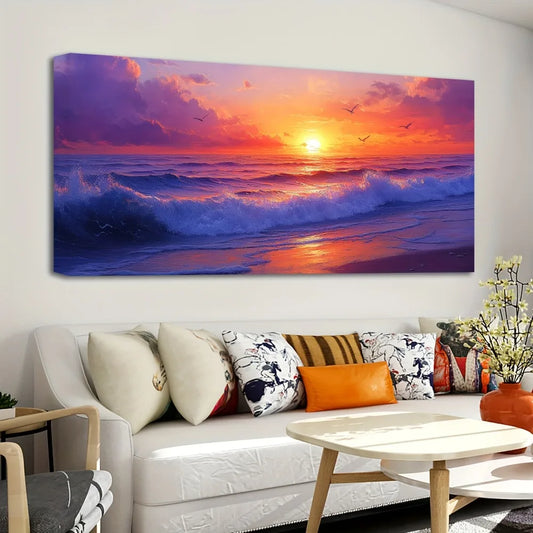 Sunrise Ocean Beach Wave Landscape Canvas Art Print
